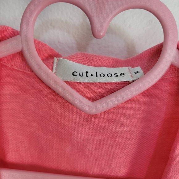Cut Loose Womens Pink 100% Linen Button Up Cardigan Blouse Top Size M USA - Picture 3 of 4